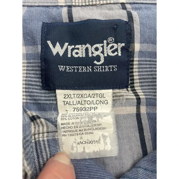 Wrangler Western Vintage Pearl Snap Long Sleeve Button Up Shirt Plaid Men's 2XLT - Picture 2 of 6